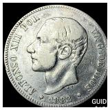 1882 Spain SIlver 2 Pestas