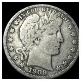 1909 Silver Barber Half Dollar LIGHTLY CIRCULATED
