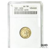1881 Silver Three Cent ANACS AU58