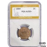 1864 Two Cent Piece PGA AU58+