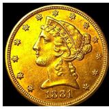 1881 Liberty Head Half Eagle $5 Gold CHOICE AU