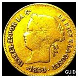 1864 Philippines Gold 1 Peso .0476 AGW