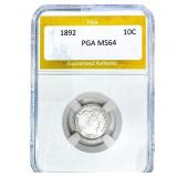 1892 Barber Dime PGA MS64