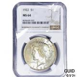 1922 Silver Peace Dollar NGC MS64