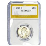 1940-D Washington Silver Quarter PGA MS67+