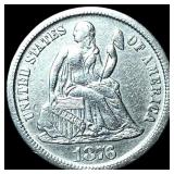 1876-CC Silver Seated Liberty Dime NEARLY  UNCIRC
