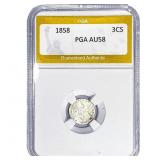 1858 Silver Three Cent PGA AU58