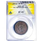 1853 Braided Hair Large Cent ANACS EF45