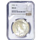 1922 Silver Peace Dollar NGC MS64