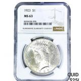 1923 Silver Peace Dollar NGC MS63