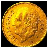 1920 Mexico Gold 5 Pesos CHOICE AU