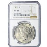 1922 Silver Peace Dollar NGC MS66
