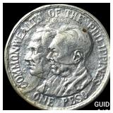 1936 Philippines Silver 1 Peso-Rare Dbl Stamped