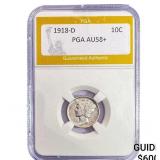 1918-D Mercury Silver Dime PGA AU58+