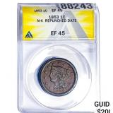1853 Braided Hair Large Cent ANACS EF45