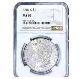 1881-S Morgan Silver Dollar NGC MS63