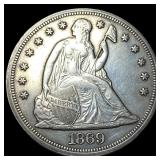 1869 Seated Liberty Silver Dollar CHOICE AU