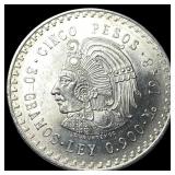 1948 Mexico Silver 5 Pesos CuauhtÂ©moc UNCIRCULA