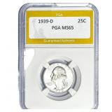 1939-D Washington Silver Quarter PGA MS65