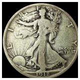 1918-S Silver Walking Liberty Half Dollar NICELY C
