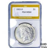1922-D Silver Peace Dollar PGA MS64