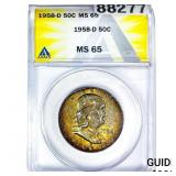 1958-D Franklin Half Dollar ANACS MS65