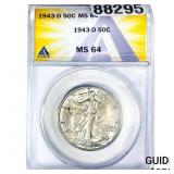 1943-D Walking Liberty Half Dollar ANACS MS64
