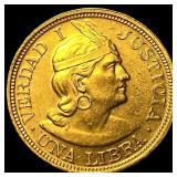 1918 Peru Gold Una Libra GEM BU