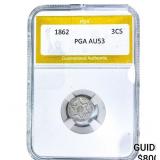 1862 Silver Three Cent PGA AU53