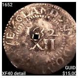 1652 Pine Tree Shilling NOE 10, Lg Planchet NEARLY