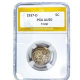1937-D Buffalo Nickel PGA AU50 3 Legs