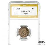 1913-S Barber Nickel PGA AU58 Type 2