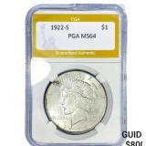 1922-S Silver Peace Dollar PGA MS64