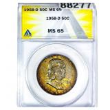 1958-D Franklin Half Dollar ANACS MS65