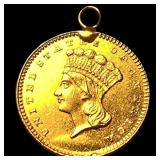 1861 Gold $1 Indian Princess Head (holed). UNCIRCU