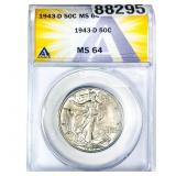 1943-D Walking Liberty Half Dollar ANACS MS64