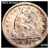 1853 Arr & Rays Seated Liberty Quarter CHOICE AU