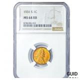 1931-S Wheat Cent NGC MS64 RB