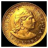 1910 Peru Gold 1/5 Libra CHOICE BU