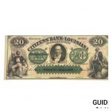 1857 $20 Citizens Bank of LA- Shreveport Banknote