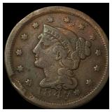 1847 Braided Hair Large Cent NICELY CIRCULATED