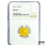 1911 $2.50 Gold Quarter Eagle NGC MS62