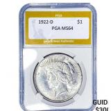 1922-D Silver Peace Dollar PGA MS64