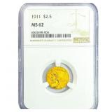 1911 $2.50 Gold Quarter Eagle NGC MS62