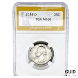 1934-D Washington Silver Quarter PGA MS66