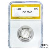 1892 Barber Dime PGA MS64
