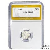 1858 Silver Three Cent PGA AU58