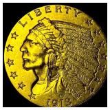 1913 Indian Head Gold $2.5 Quarter Eagle CLOSELY U