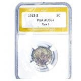 1913-S Buffalo Nickel PGA AU58+ Type 1