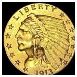 1913 Indian Head Gold $2.5 Quarter Eagle CHOICE AU
